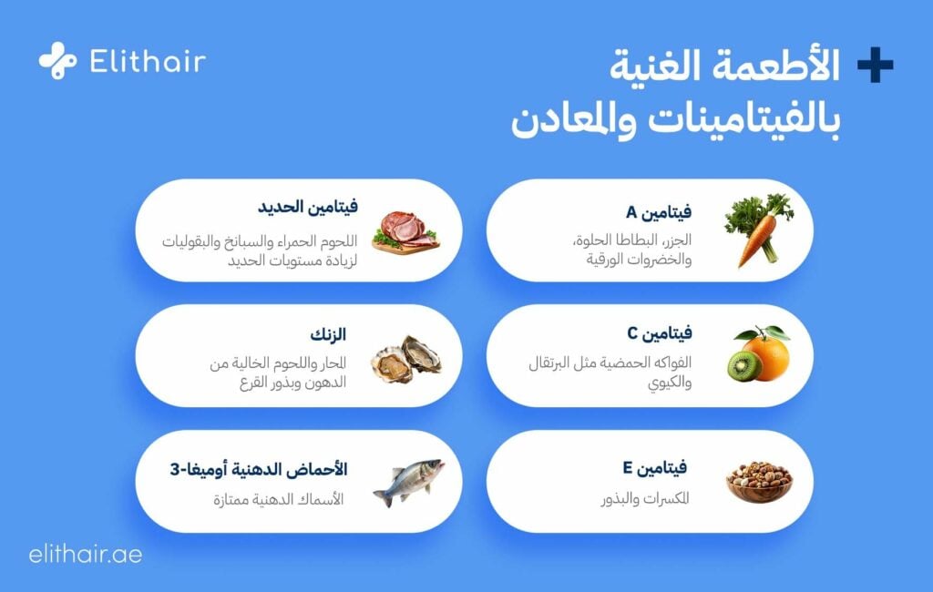 الأطعمة الغنية بالفيتامينات والمعادن الضرورية لصحة الشعر - مركز اليت هير لزراعة الشعر