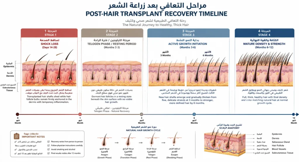 مراحل نمو الشعر بعد الزراعة