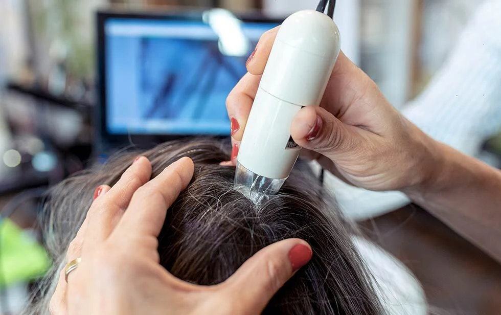 الفحوصات الطبية قبل زراعة الشعر فحص فروة الرأس بالموجات فوق الصوتية – كشف مشاكل الفروة بوضوح
