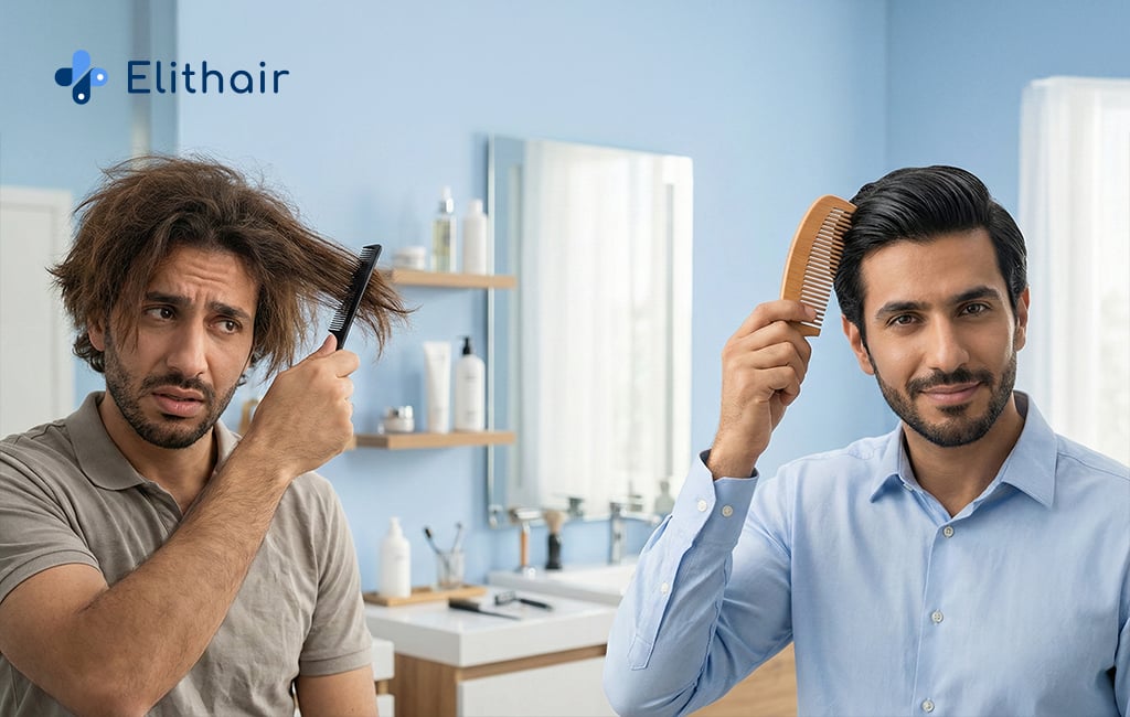 الفرق بين المشط الخشبي والمشط البلاستيكي على فروة الرأس 